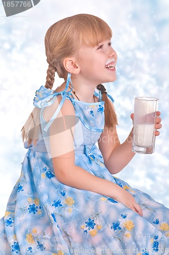 Image of laughing girl drinking a glass of milk
