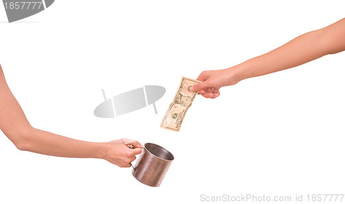 Image of woman save money in the mug