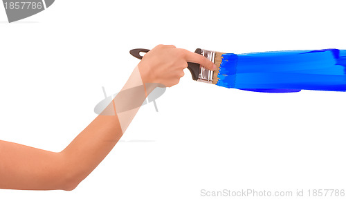 Image of drawing the blue line with brush