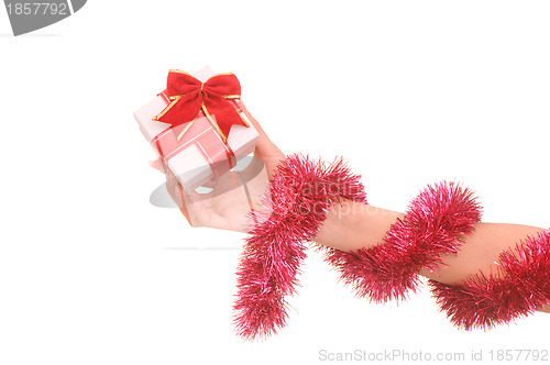 Image of white box with red bow as a gift