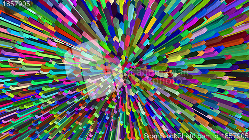 Image of centre rainbow colored abstract blocks