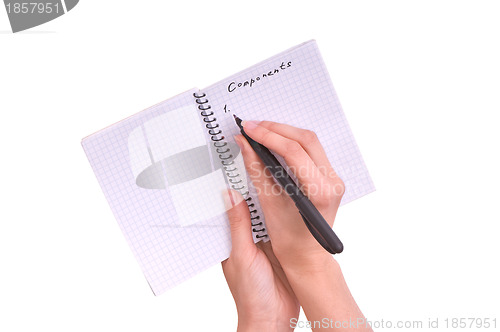 Image of business woman writes components for business plan