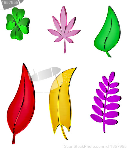 Image of different colored glass leaves