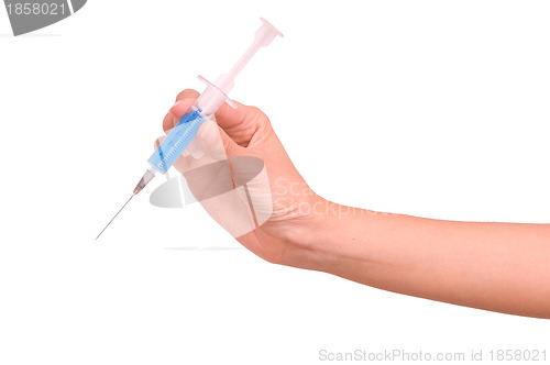 Image of woman holds the syringe for making injections