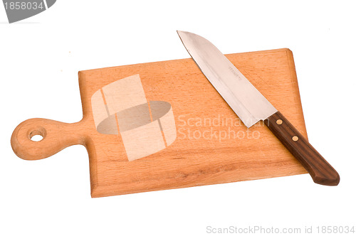 Image of board for meat with knife