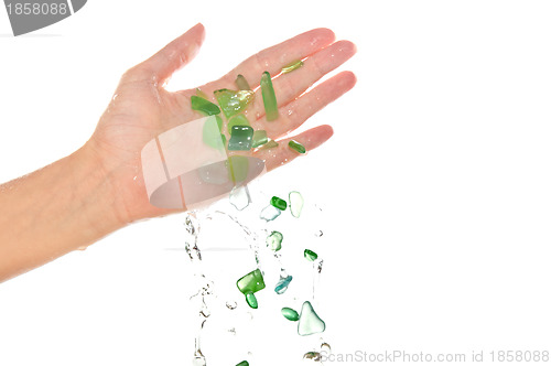 Image of pieces of glass in the woman's hand