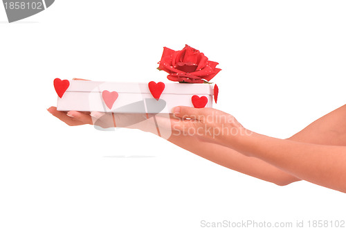 Image of white box with hearts and rose