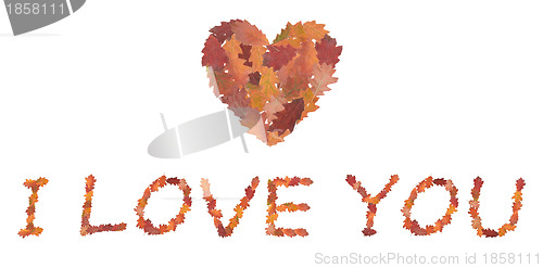 Image of phrase I love you made of autumn leaves