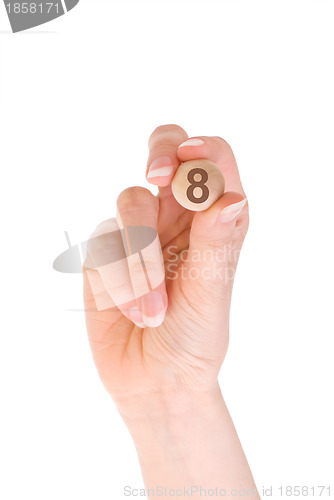 Image of 8 bingo ball in the hand