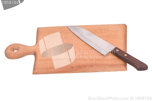 Image of board for meat with knife