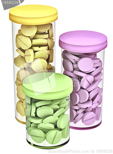 Image of three rendered tubes with pills