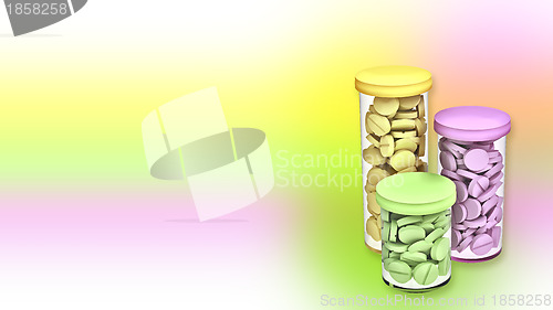 Image of three rendered tubes with pills