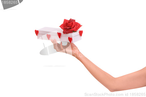 Image of white box with hearts and rose