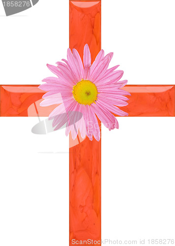 Image of marble red cross with a flower