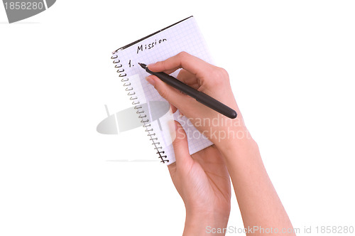 Image of business woman writes mission