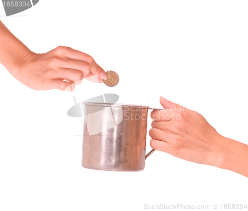 Image of woman save money in the mug