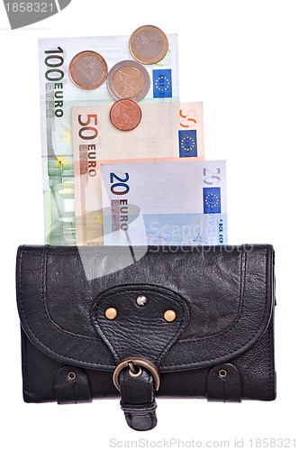 Image of Black leather purse with euro