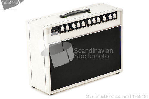 Image of white guitar combo amplifier