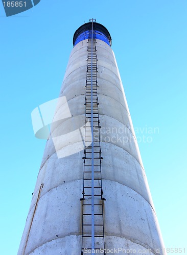 Image of Blue, White and Black Chimney with Ladder