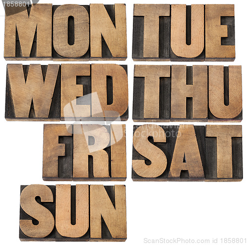 Image of days of week in wood type