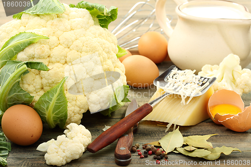 Image of Cauliflower for baking with egg and cheese.