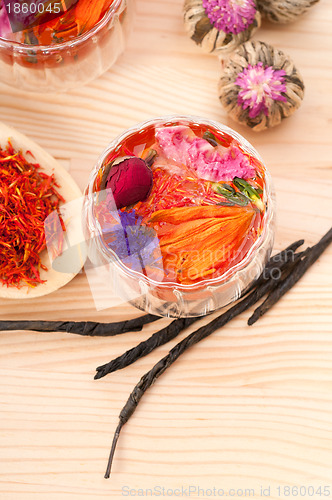 Image of Herbal natural floral tea infusion with dry flowers