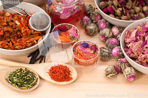 Image of Herbal natural floral tea infusion with dry flowers