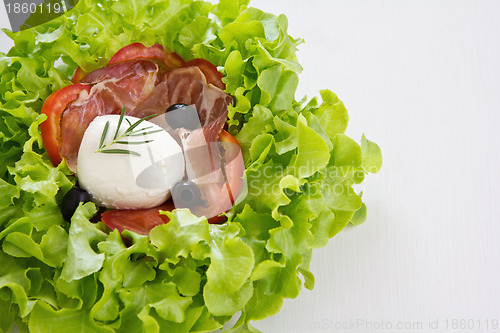 Image of Prosciutto with Mozzarella and lettuce salad