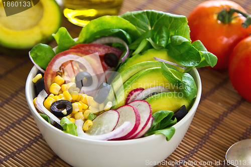 Image of Avocado with sweetcorn and olive salad