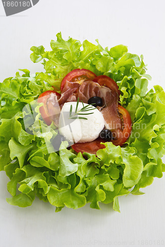 Image of Prosciutto with Mozzarella and lettuce salad