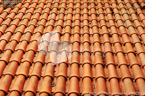 Image of Background of clay round tiles covered roof 