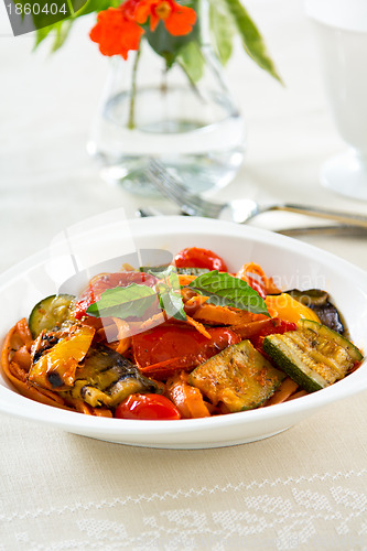 Image of Fettuccine with grilled vegetables in tomato sauce