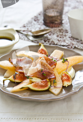 Image of Fig with Prosciutto,Melon and Mozzarella antipasti