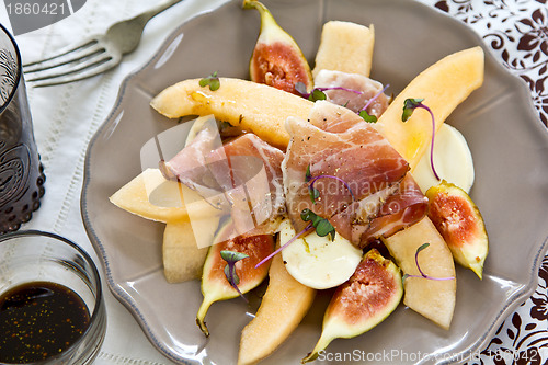 Image of Fig with Prosciutto,Melon and Mozzarella antipasti