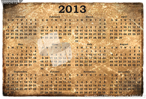 Image of  monthly calendar 2013  on  old grunge background  