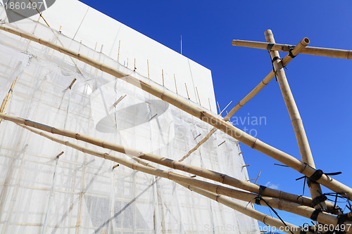 Image of bamboo scaffolding in construction site