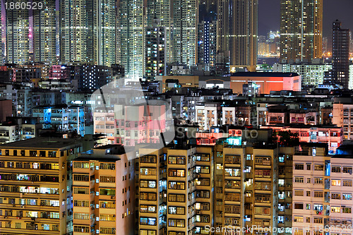 Image of downtown in Hong Kong view from high at night