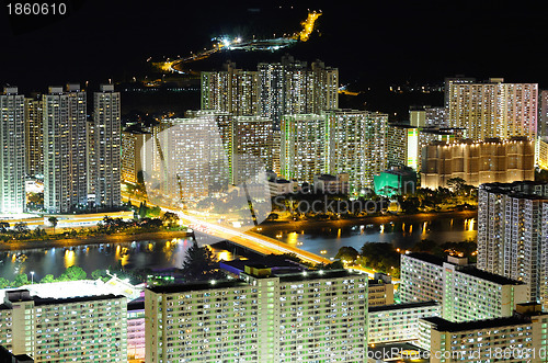Image of downtown in Hong Kong view at night