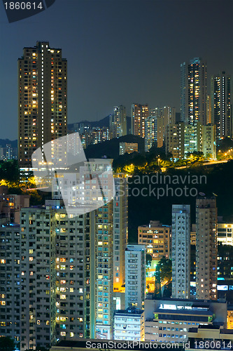 Image of Hong Kong with crowded buildings at night