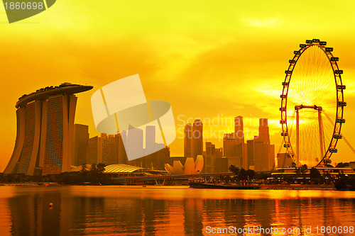 Image of Singapore skyline with golden sunset