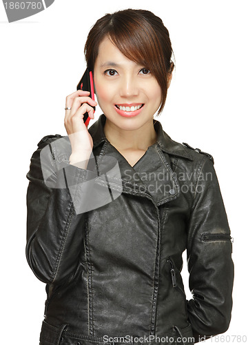 Image of woman talking by mobile phone