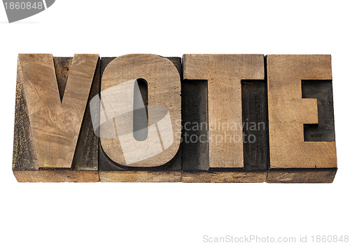 Image of vote word in wood type