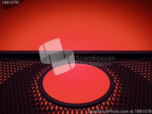 Image of Meshy pattern and circle over red leather background