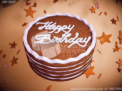 Image of Happy birthday: cake with colorful background and stars