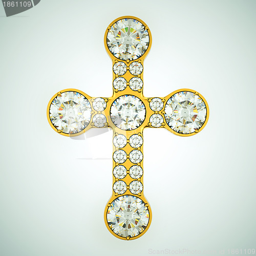 Image of Religion and fashion: golden cross with diamonds