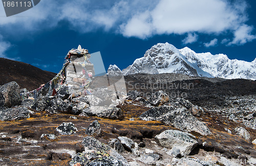 Image of Tombstones or chorten for climber who died in Himalayas