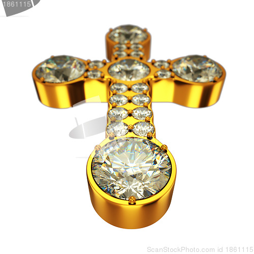 Image of Religion: golden cross with diamonds isolated 