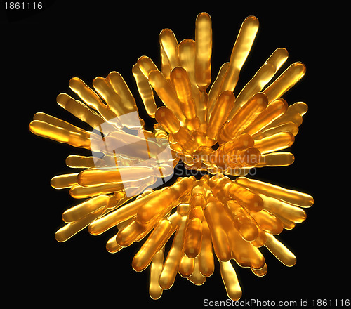 Image of Abstract Golden frozen fluid columns in spherical shape