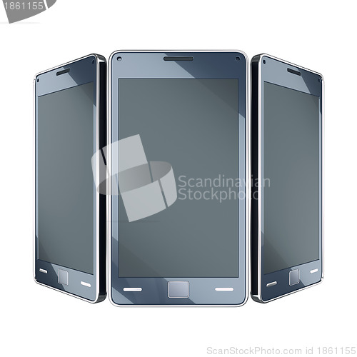 Image of Communication: smart phones with touch screens isolated