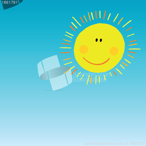 Image of abstract smiling sun on blue sky